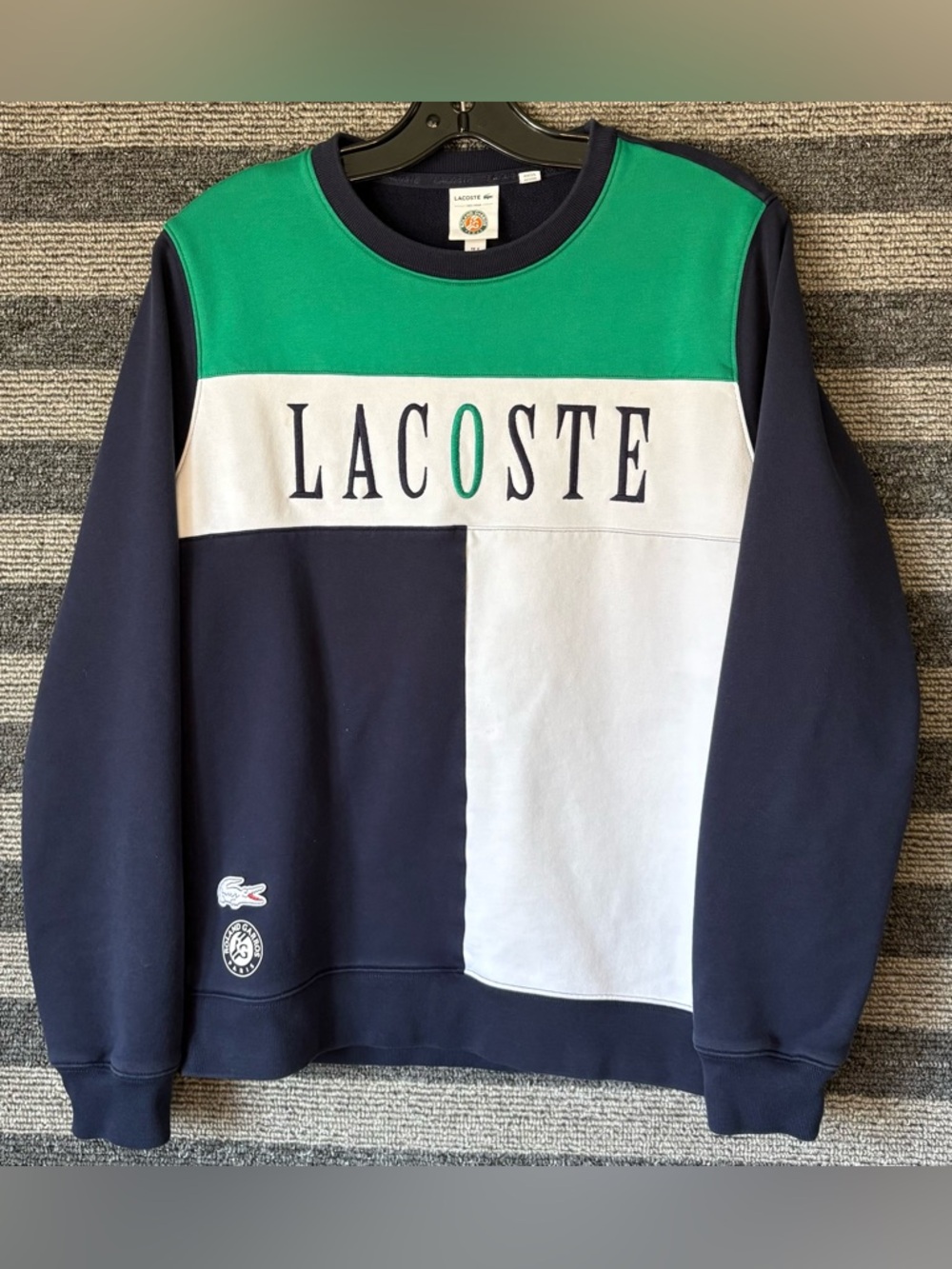 Lacoste x Roland Garros Navy Green White Crewneck Sweatshirt Men’s Small EUC